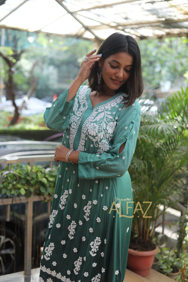 Inaya Premium Muslin 3D Chikankari Gown