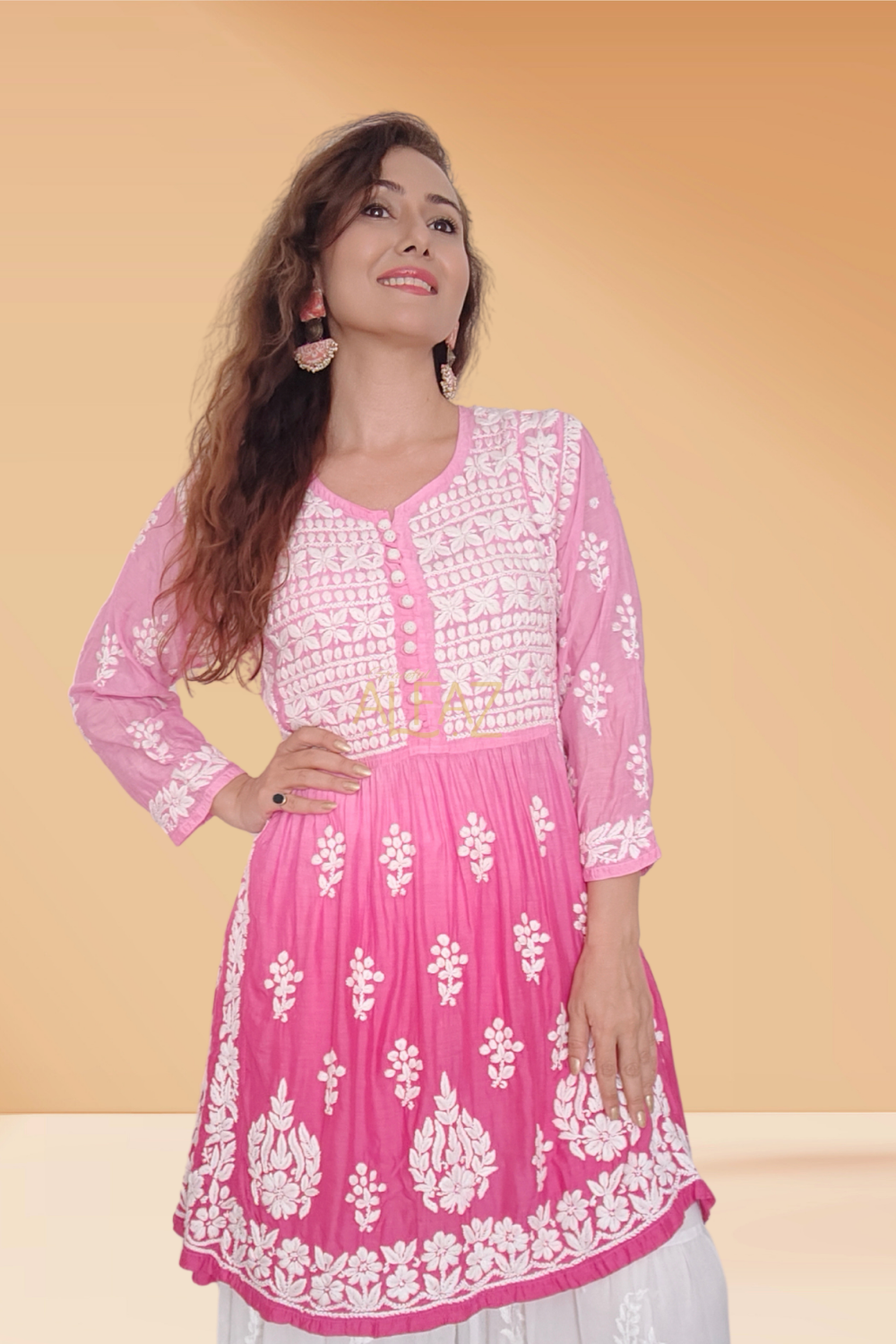 Sumaya Premium Muslin 3D Chikankari Short Gown | Short Kurtis for Women