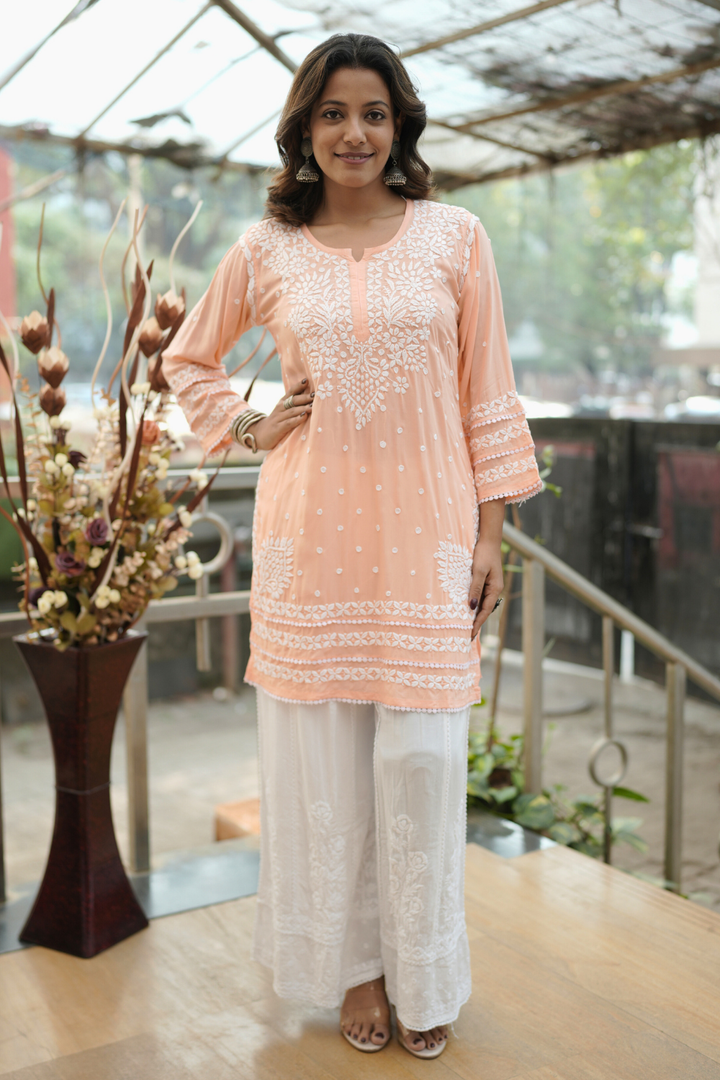 Sara  Premium Modal Chikankari Tunic Top