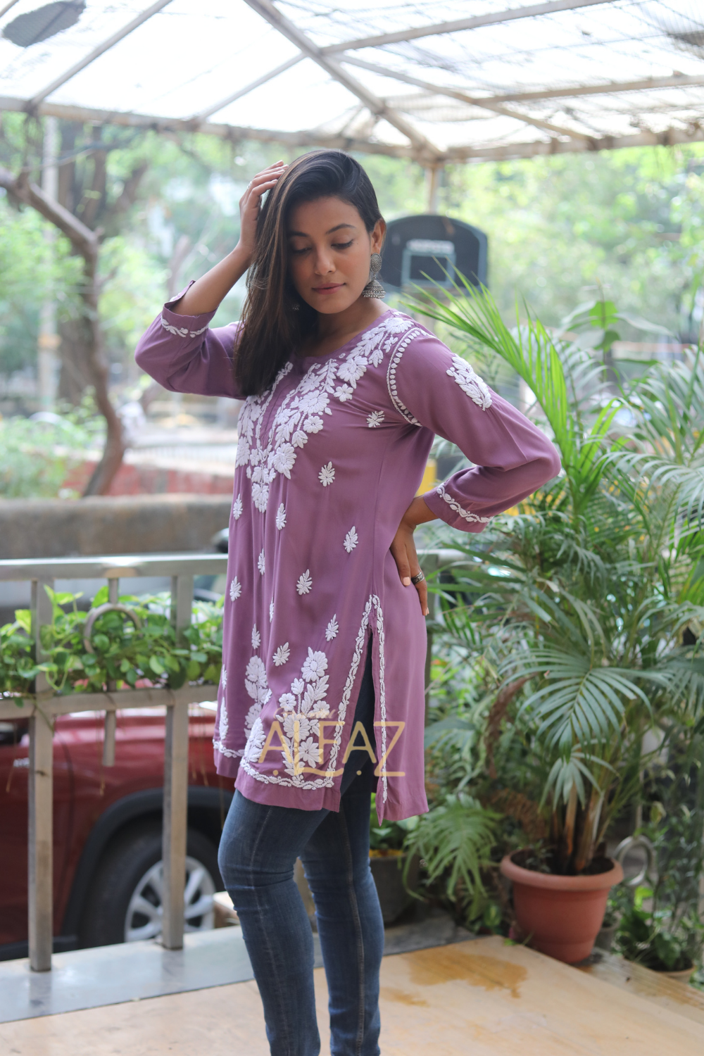 Yasmina Premium Modal Chikankari Tunic Top | Lucknowi Chikankari Tops