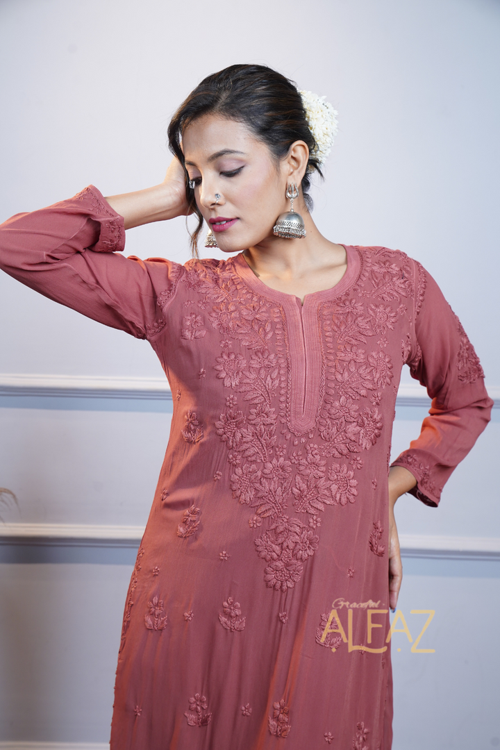 Aida Premium Viscose 3D Chikankari Long Kurti