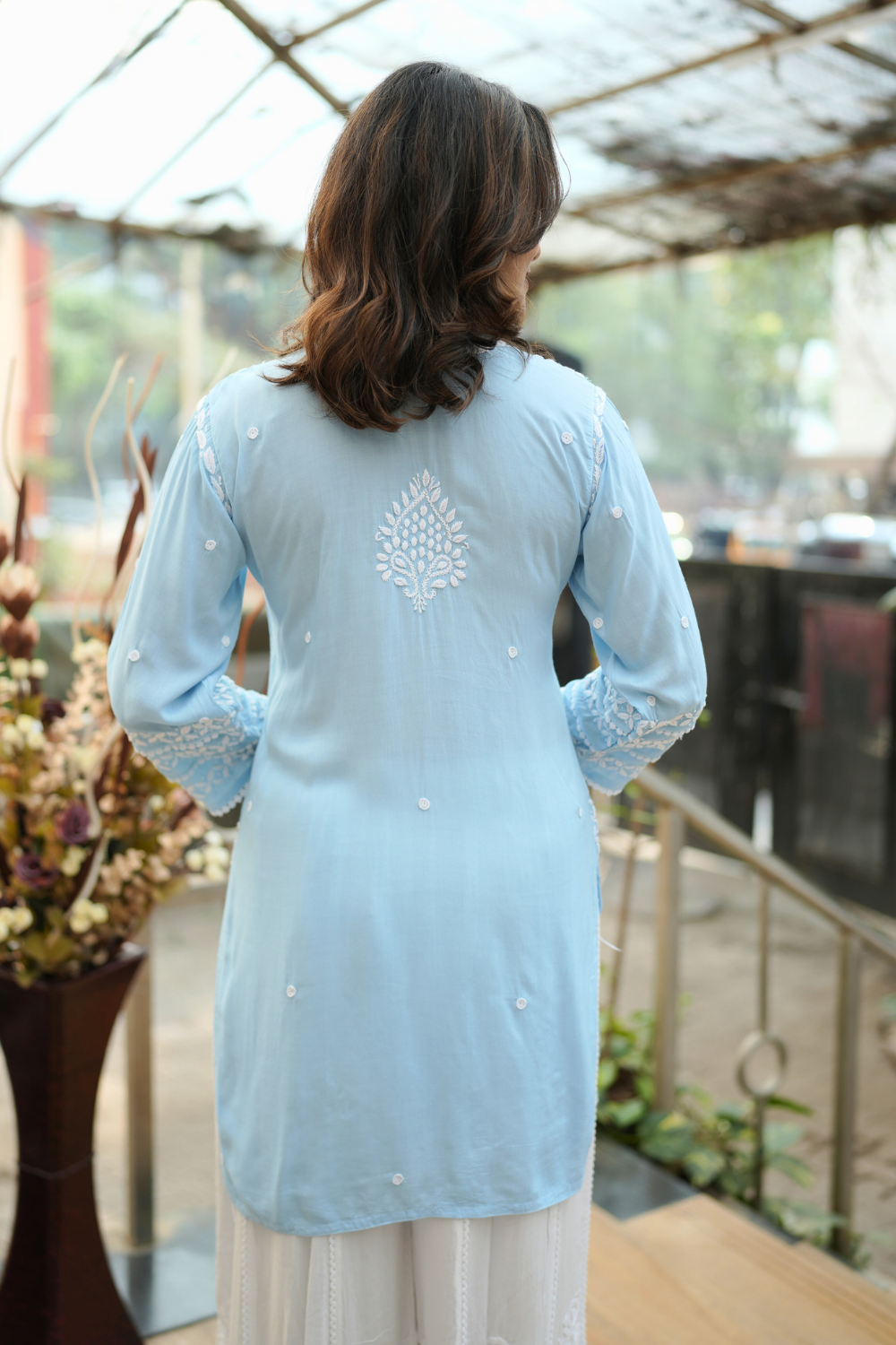 Sara  Premium Modal Chikankari Tunic Top