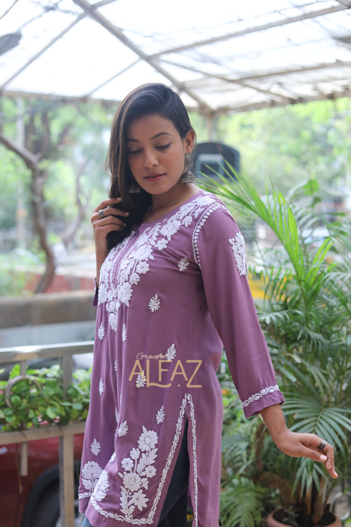 Yasmina Premium Modal Chikankari Tunic Top | Lucknowi Chikankari Tops