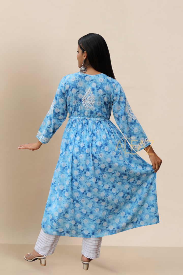 Ruqayya Mulmul Chikankari A-line Gown | Lucknowi Chikankari Gown