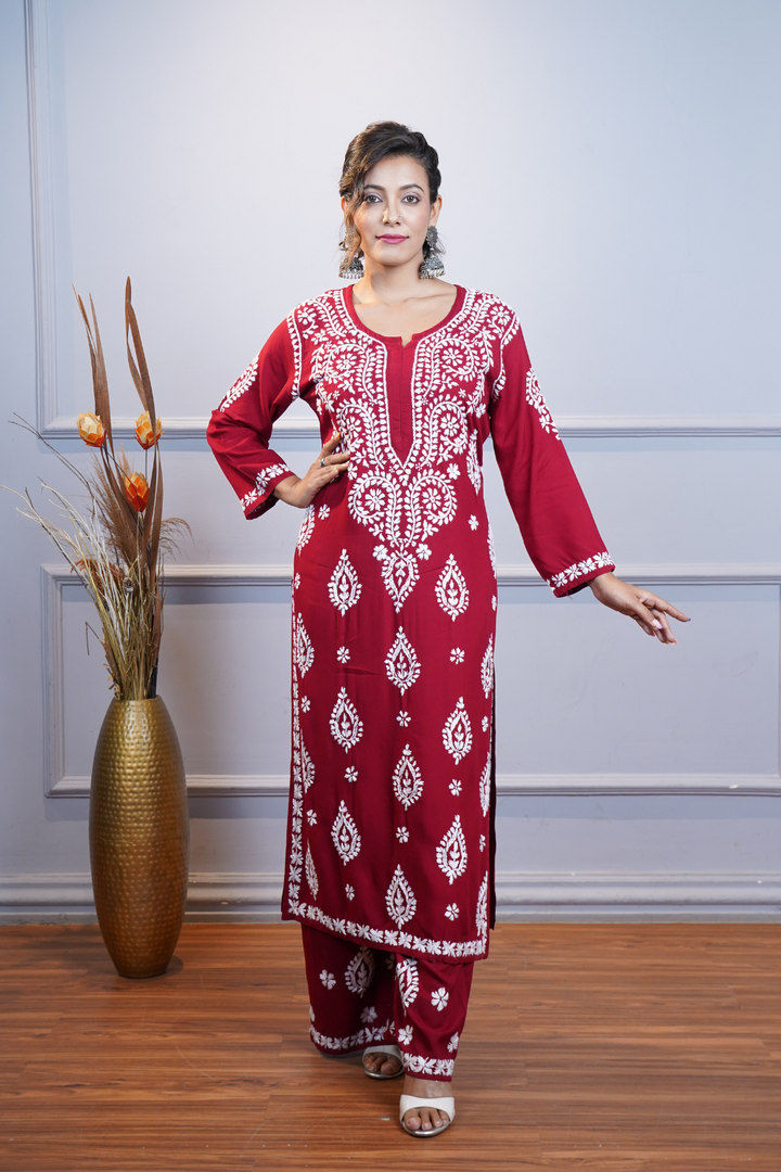 Nehal Rayon Chikankari Kurti Palazzo Set