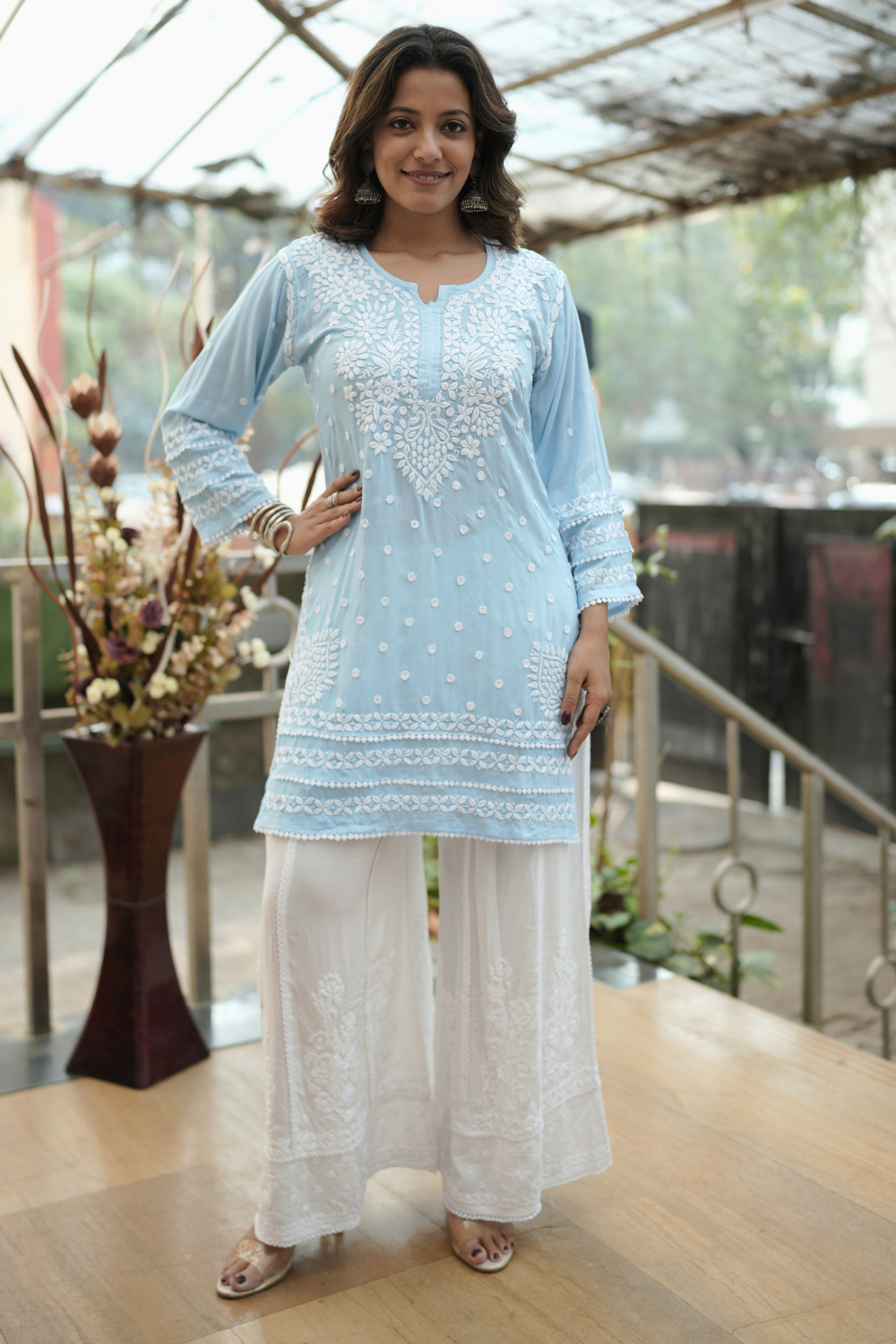 Sara  Premium Modal Chikankari Tunic Top