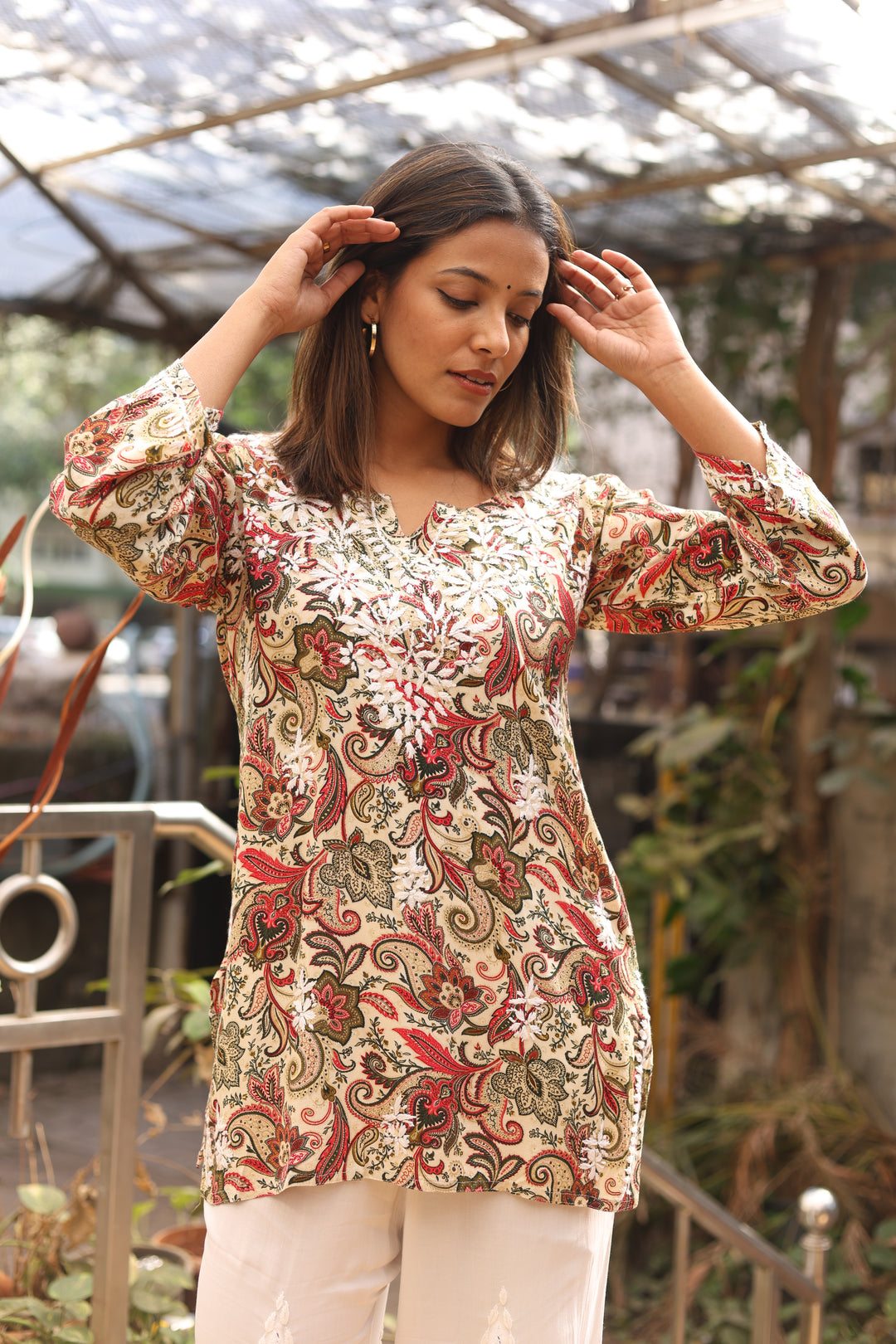 Falak Printed Rayon Chikankari Short Kurti