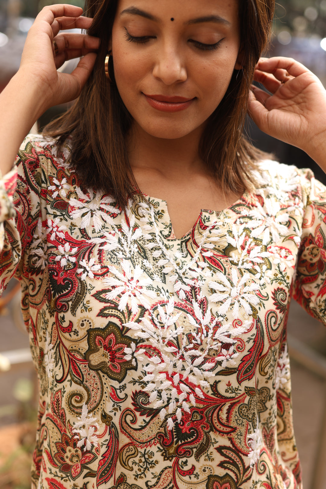 Falak Printed Rayon Chikankari Short Kurti