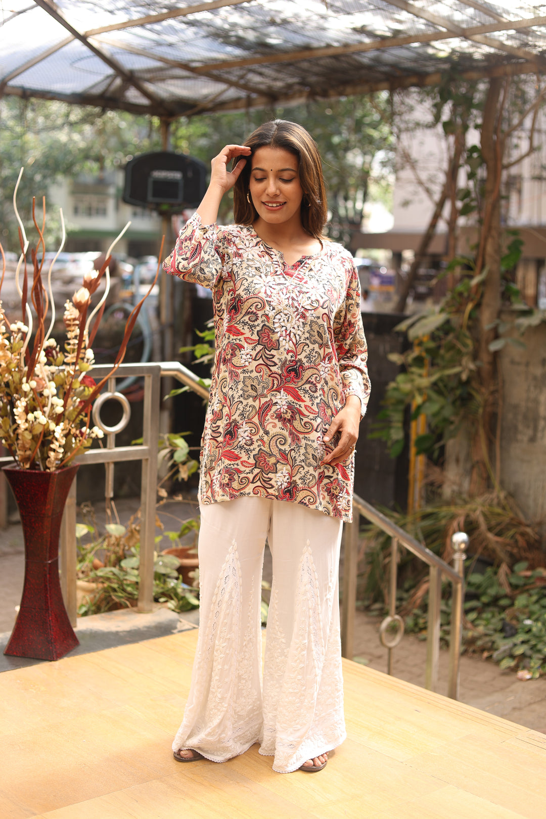 Falak Printed Rayon Chikankari Short Kurti