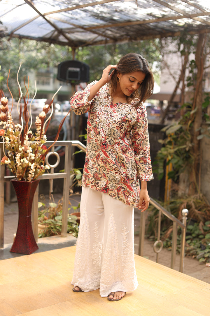 Falak Printed Rayon Chikankari Short Kurti