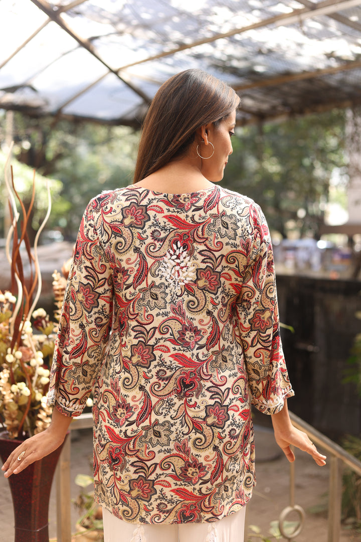 Falak Printed Rayon Chikankari Short Kurti