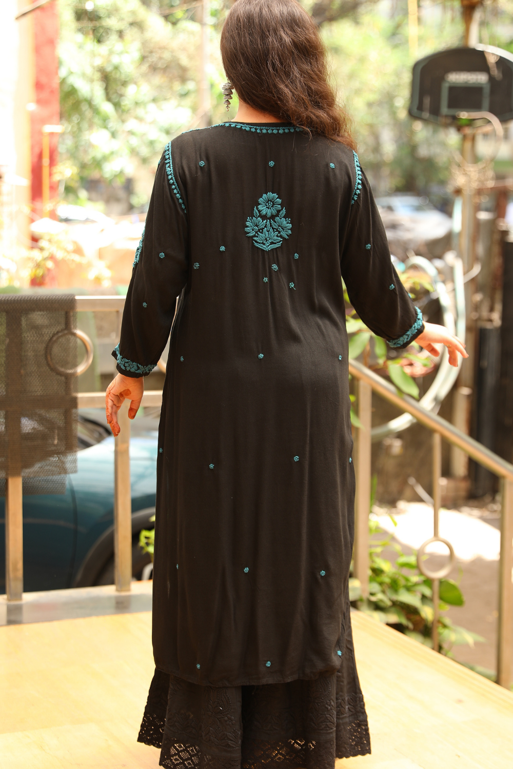 Kausar Rayon 3D Chikankari Designer Black  Multi