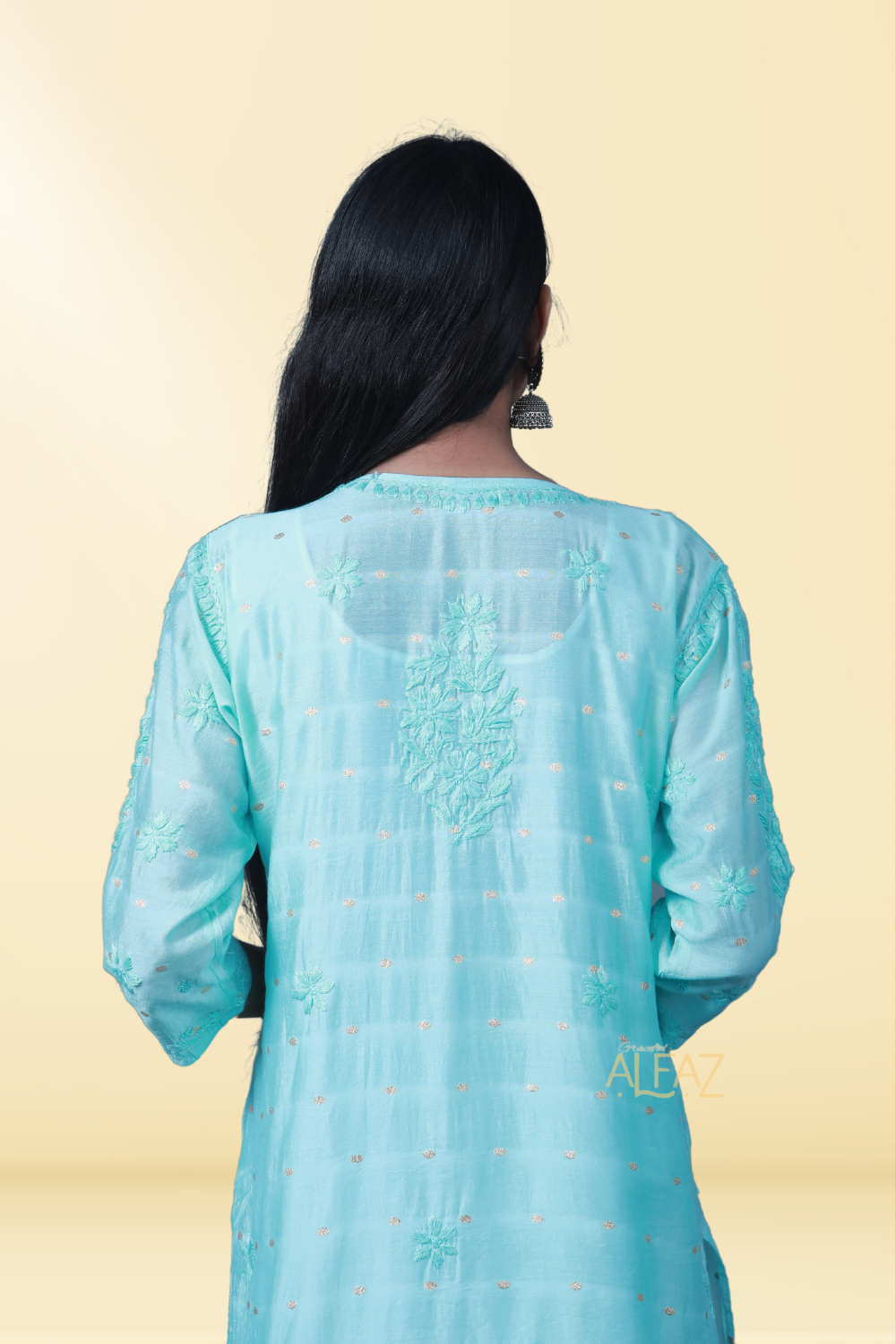 Aziza Chanderi Chikankari Nayara Cut Kurti | Long Chikankari Kurtis