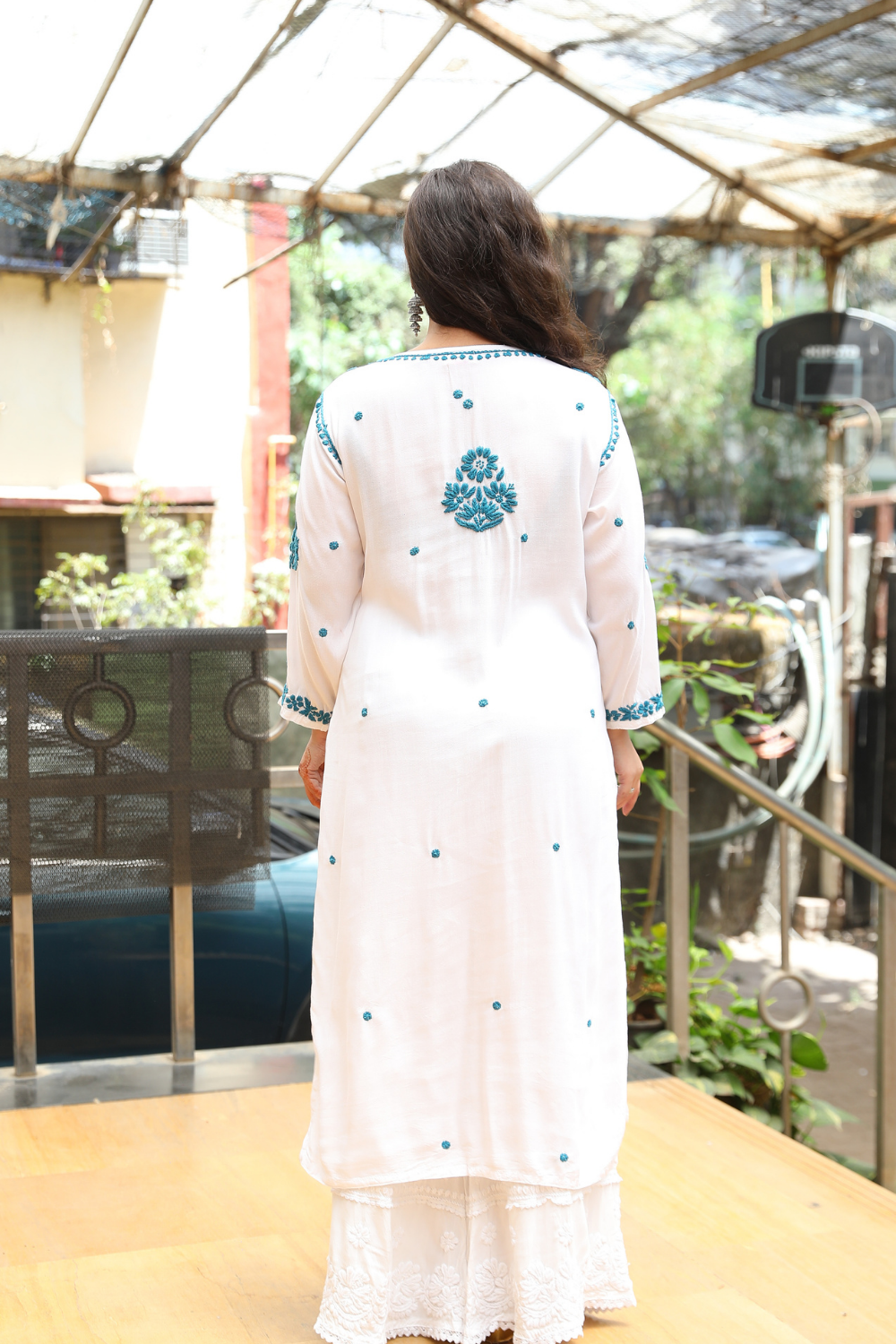 Kausar Rayon 3D Chikankari Designer White Multi