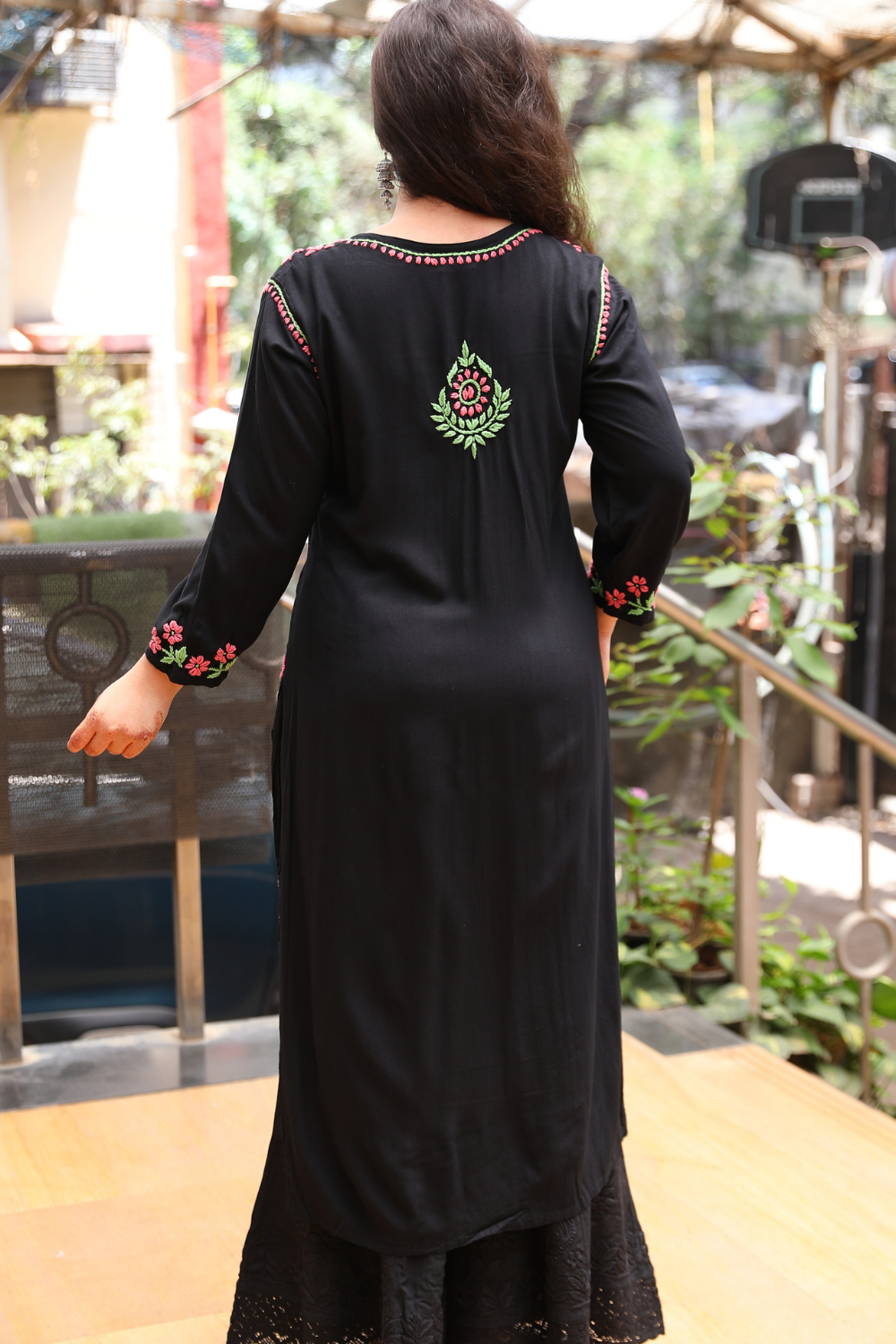 Naaz   Rayon Black Multi Long Kurti Chikankari