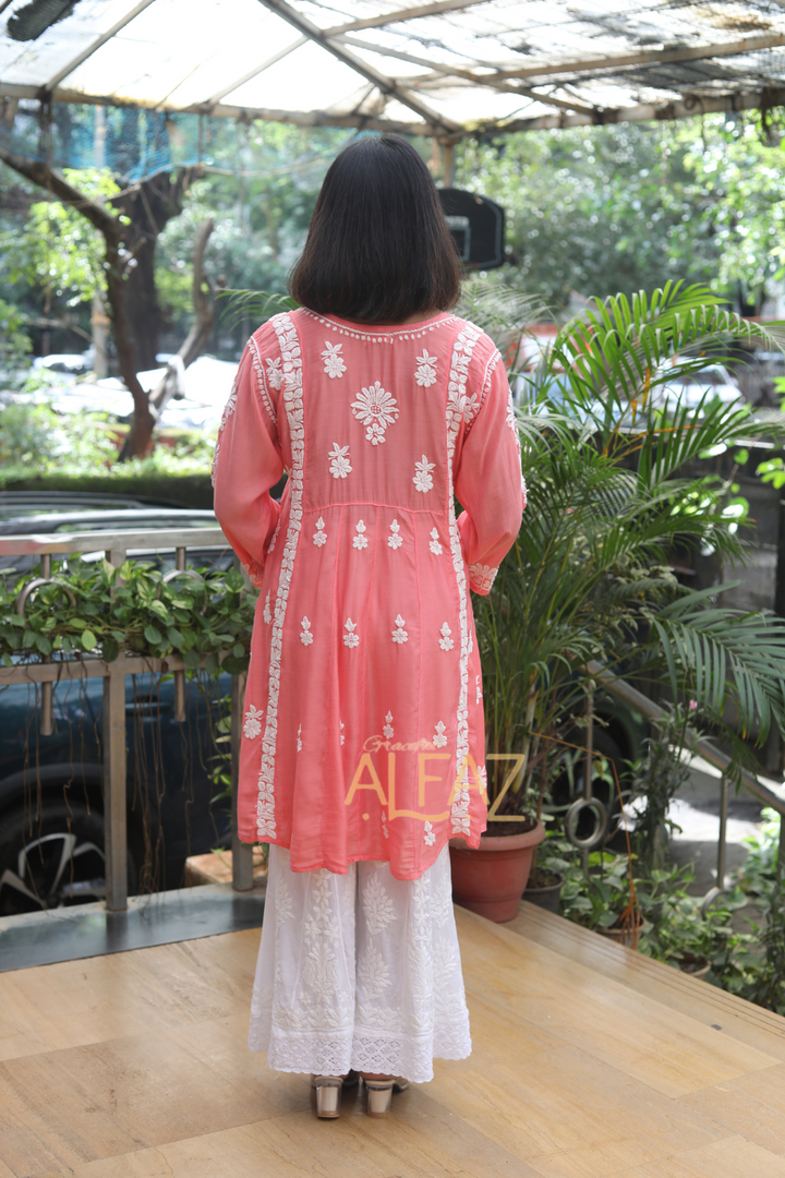 Sanaa Muslin 3D Chikankari Short Kurti