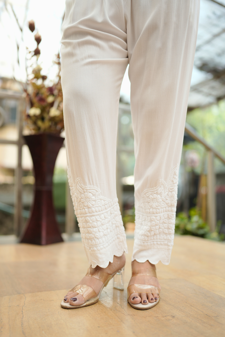 Karishma Rayon 3D  Chikankari Lace  White Pant