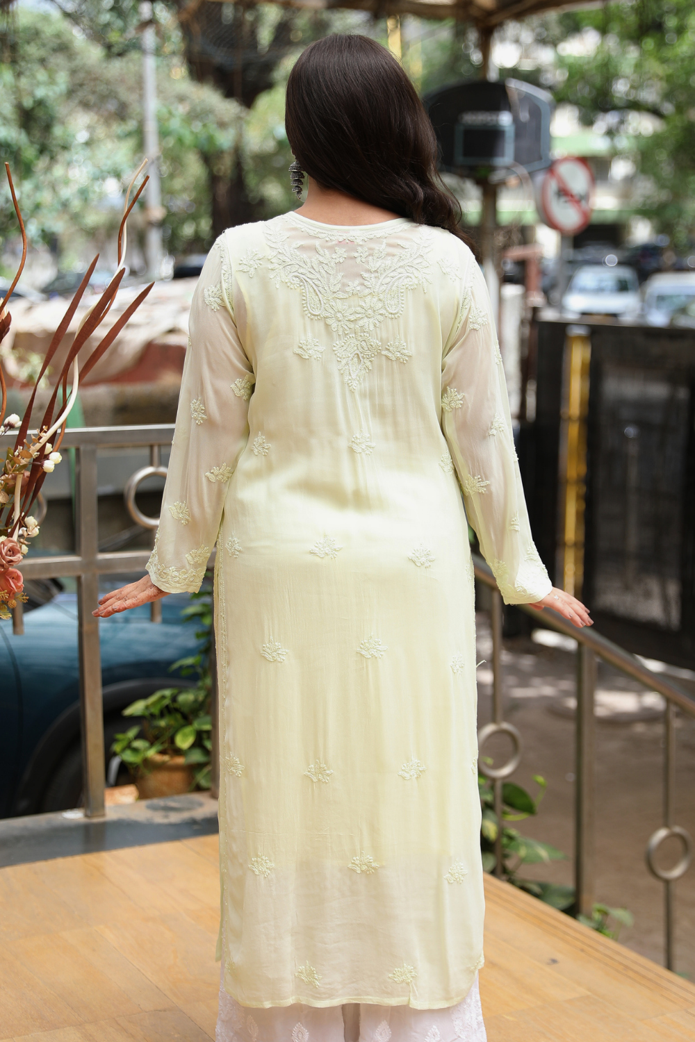 Yusra Viscose Designer Jaal  Add On Cutdana And Pearl Work Chikankari Kurti