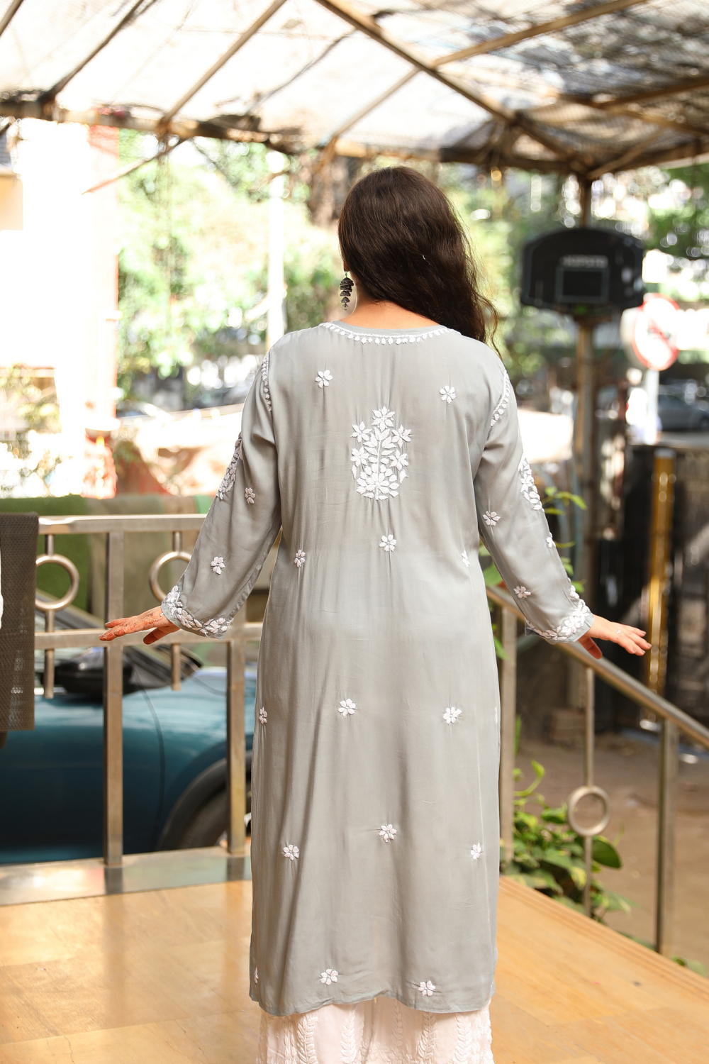 Nadira  Premium Modal Chikankari  3D Long Kurti