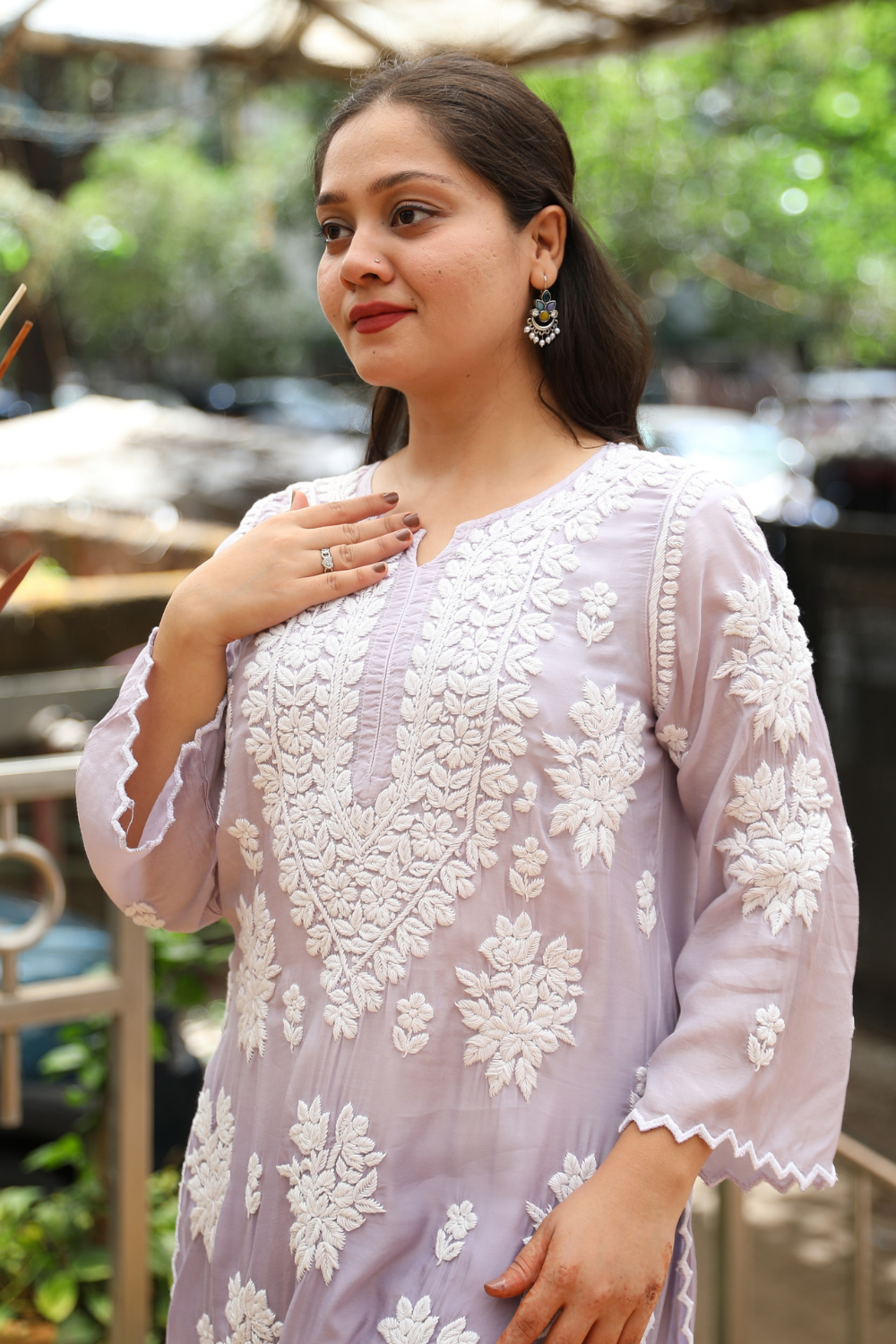 Heer Premium Muslin 3D Chikankari Ombre  Cutwork Kurti Palazzo Set