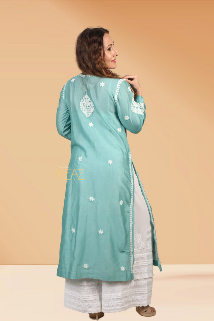 Elegant Mulmul Chanderi Chikankari Kurta - Sadia Mulmul Collection