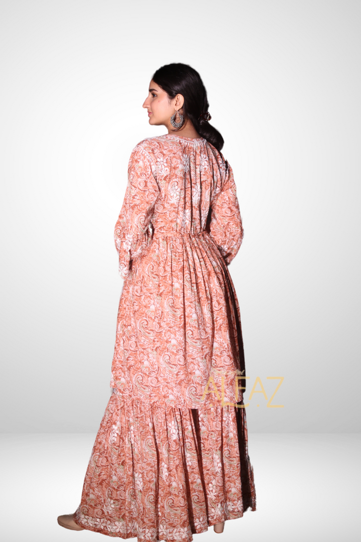 Ghazala Printed Mulmul Chikankari Gharara Set