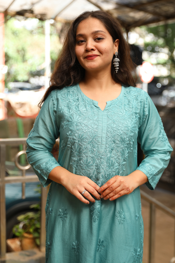 Maysa Chanderi Silk Chikankari Tone To Tone Ombre   Kurti