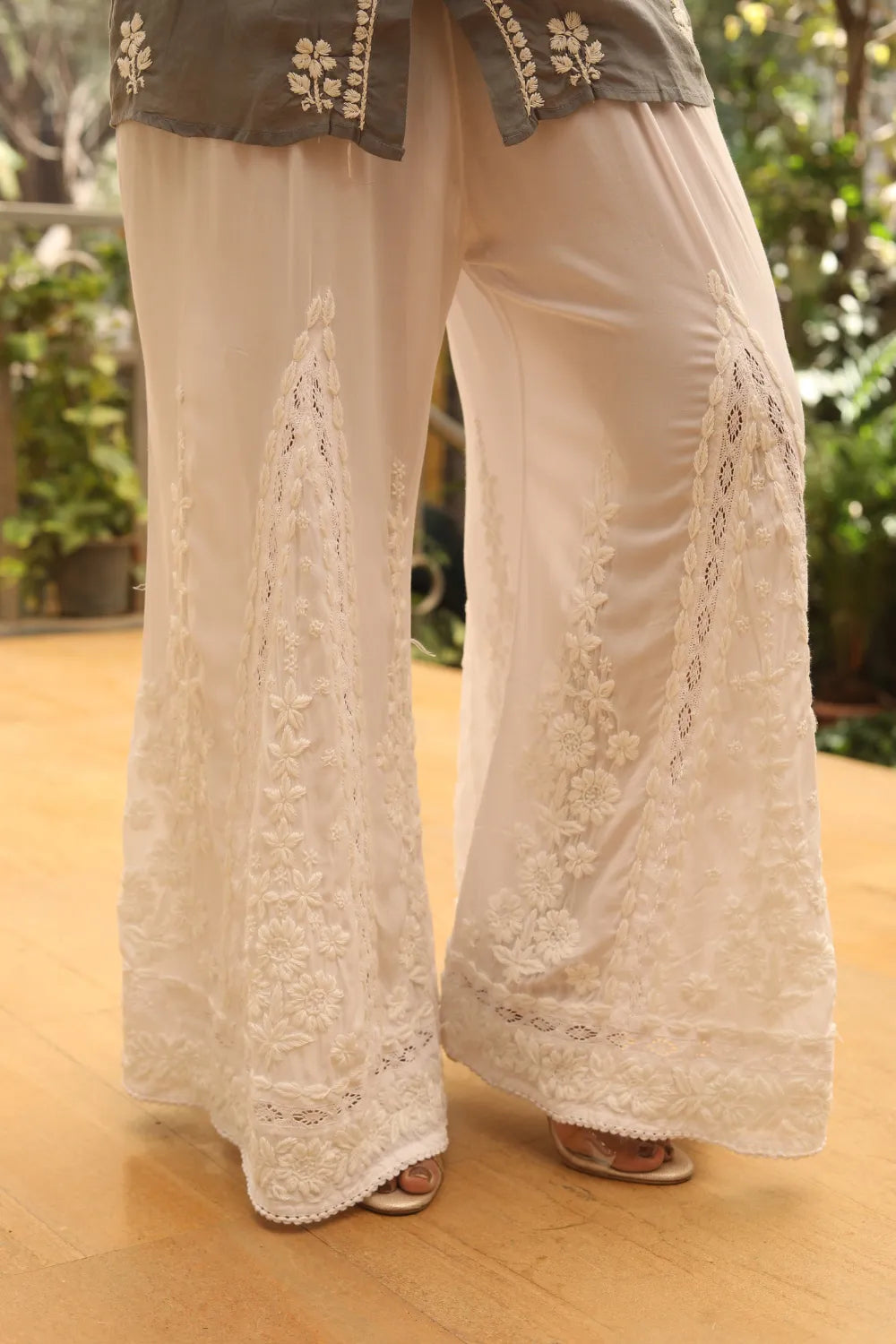 Maya 3D Chikankari Designer Kalidar Palazzo
