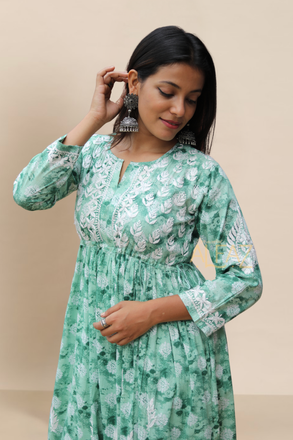 Ruqayya Mulmul Chikankari A-line Gown | Lucknowi Chikankari Gown