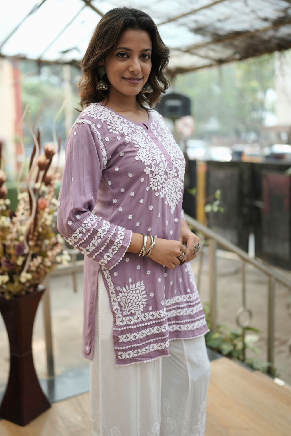 Sara  Premium Modal Chikankari Tunic Top