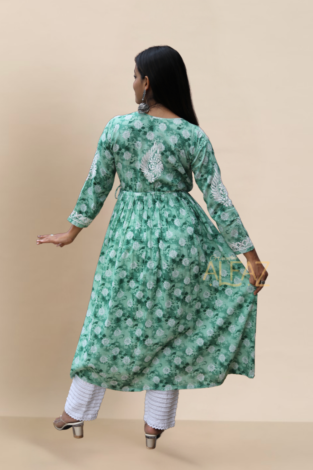 Ruqayya Mulmul Chikankari A-line Gown | Lucknowi Chikankari Gown