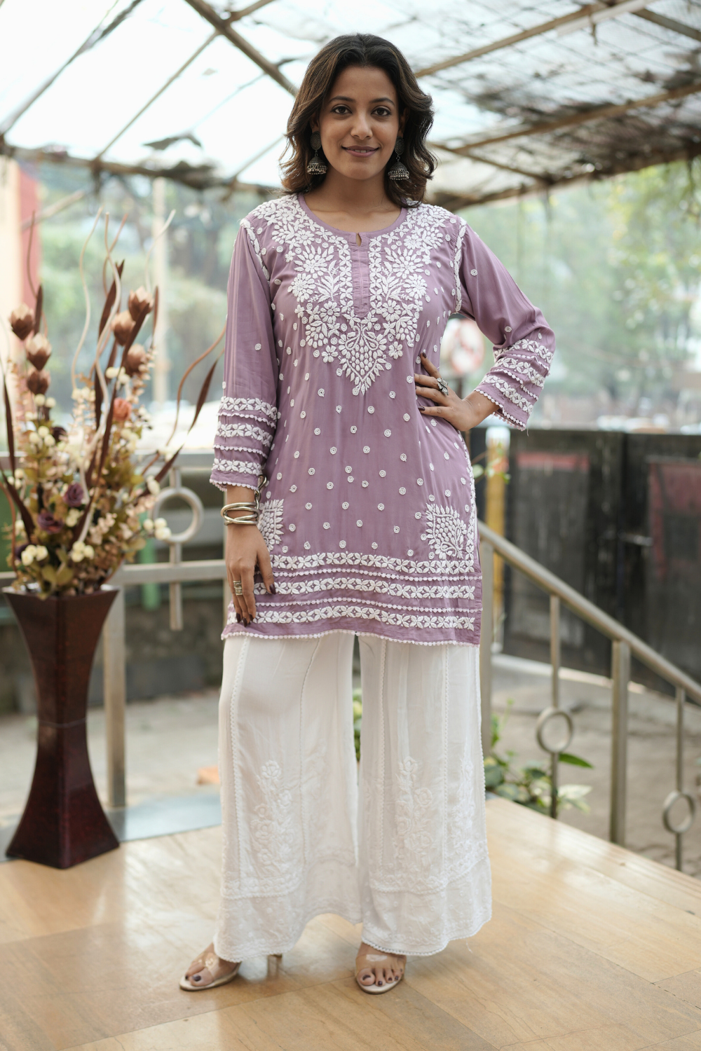 Sara  Premium Modal Chikankari Tunic Top