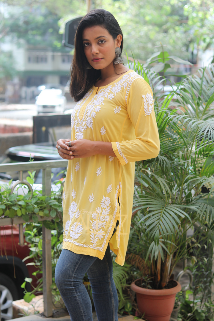 Yasmina Premium Modal Chikankari Tunic Top | Lucknowi Chikankari Tops