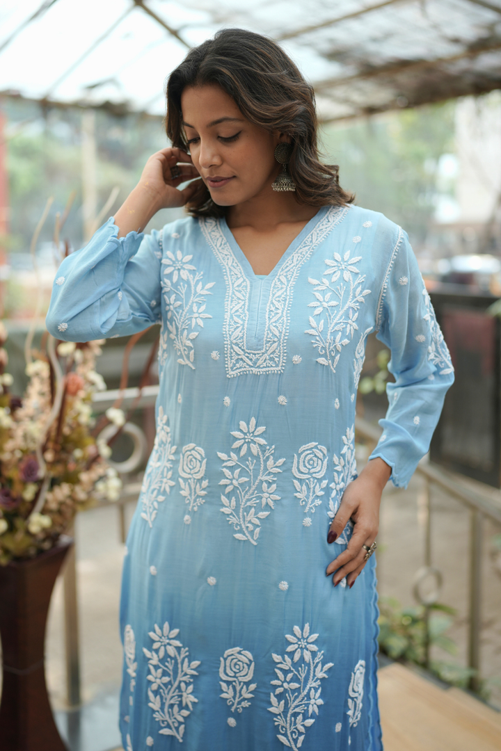Zoya Premium Muslin Rose 3D Chikankari Kurti