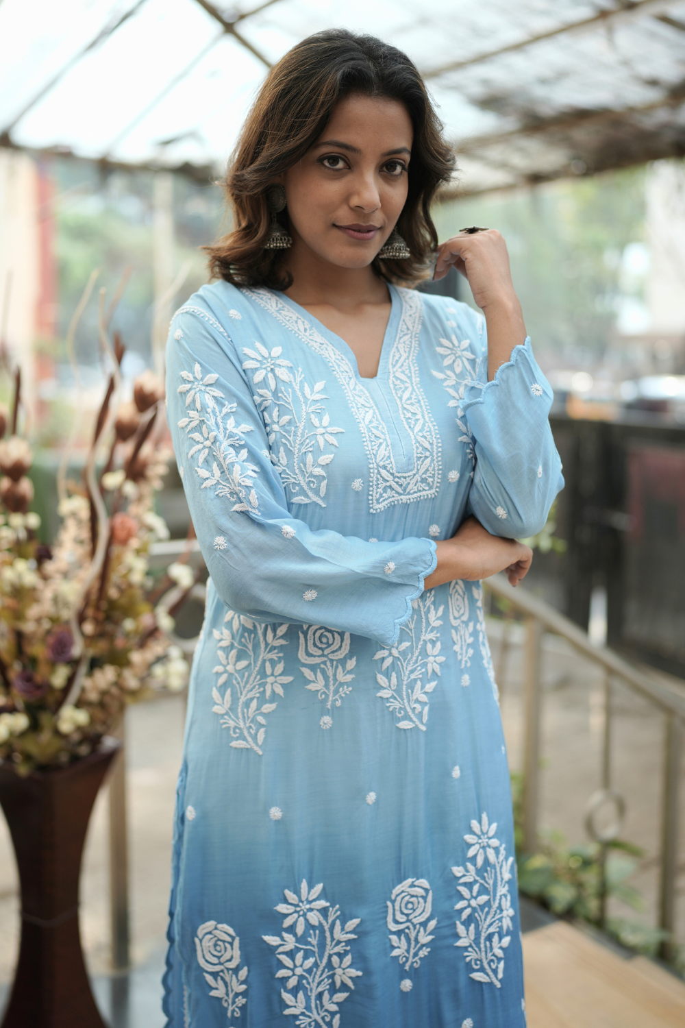 Zoya Premium Muslin Rose 3D Chikankari Kurti
