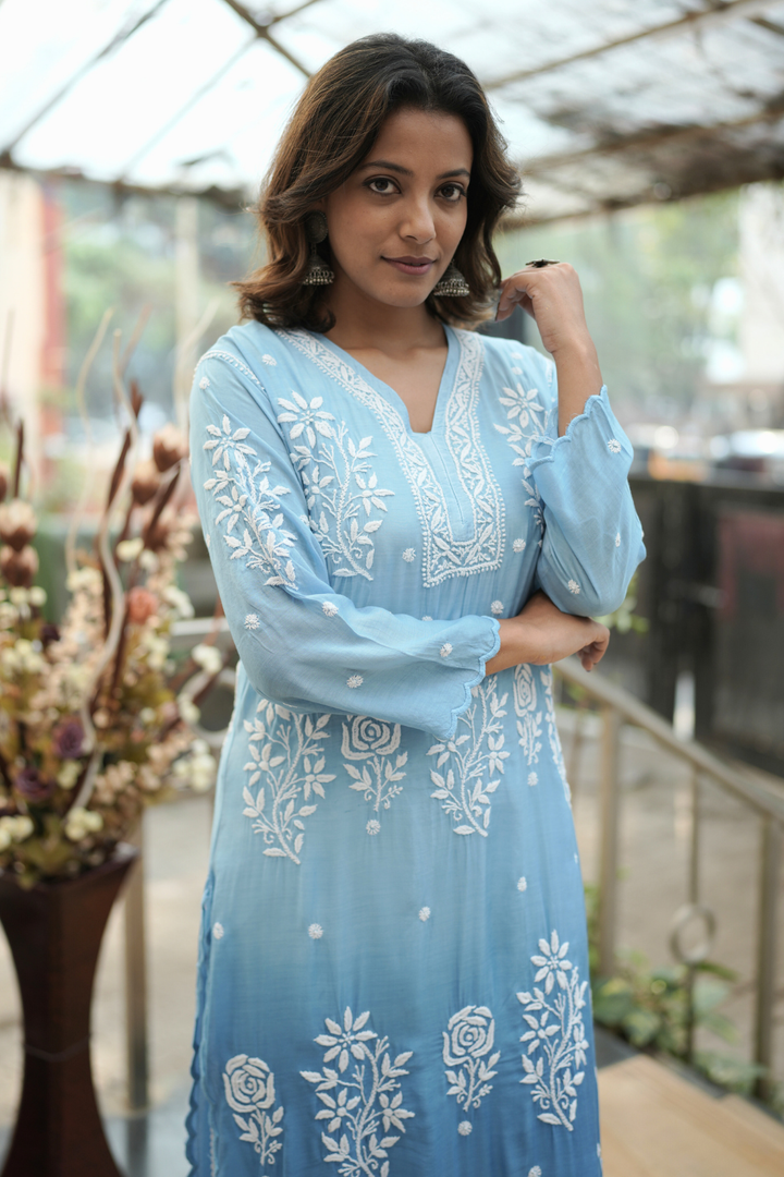 Zoya Premium Muslin Rose 3D Chikankari Kurti