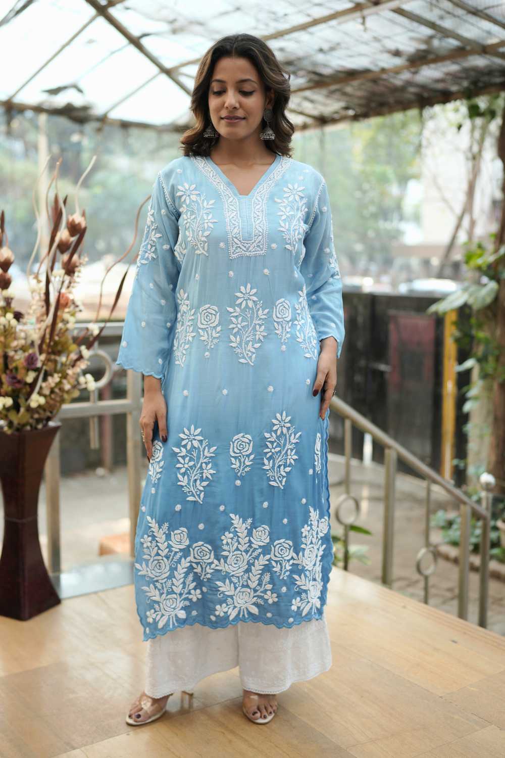 Zoya Premium Muslin Rose 3D Chikankari Kurti