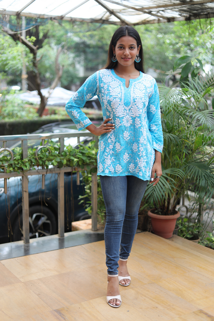 Falak Printed Mulmul 3D Chikankari Short Kurti