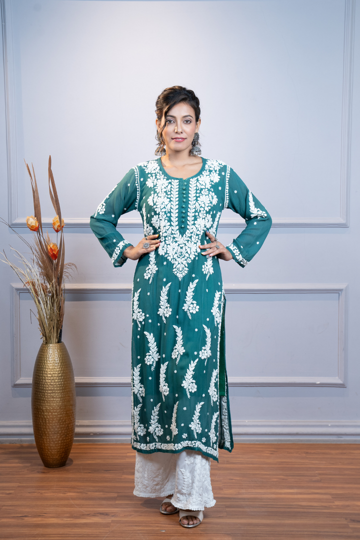 Hala Viscose 3D Chikankari Designer  Kurti