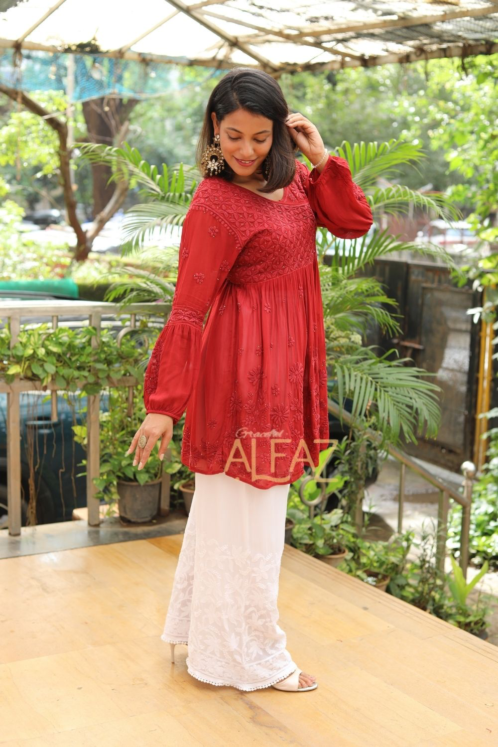 Ziya Viscose 3D Chikankari With Mukaish Short Angrakha Kurti