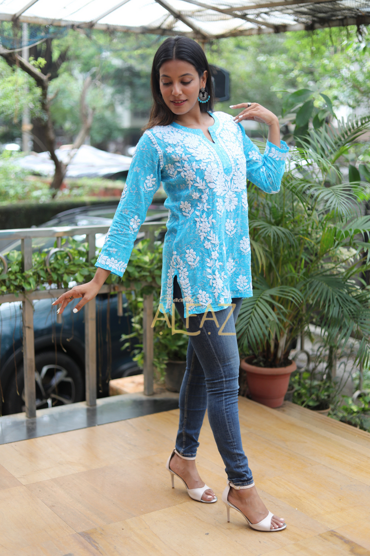 Falak Printed Mulmul 3D Chikankari Short Kurti