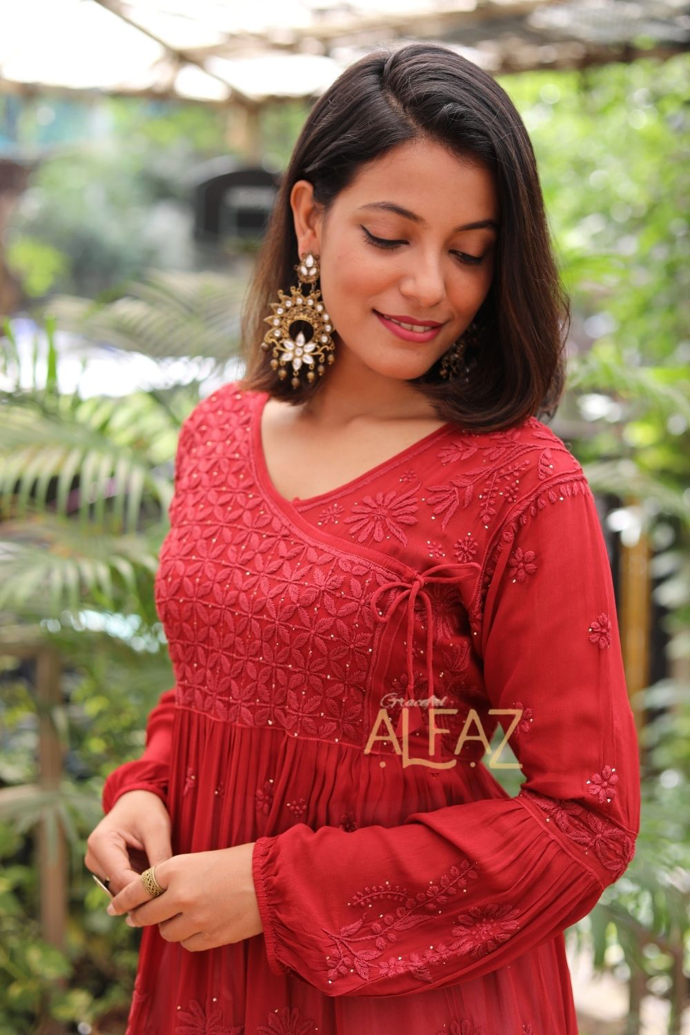 Ziya Viscose 3D Chikankari With Mukaish Short Angrakha Kurti