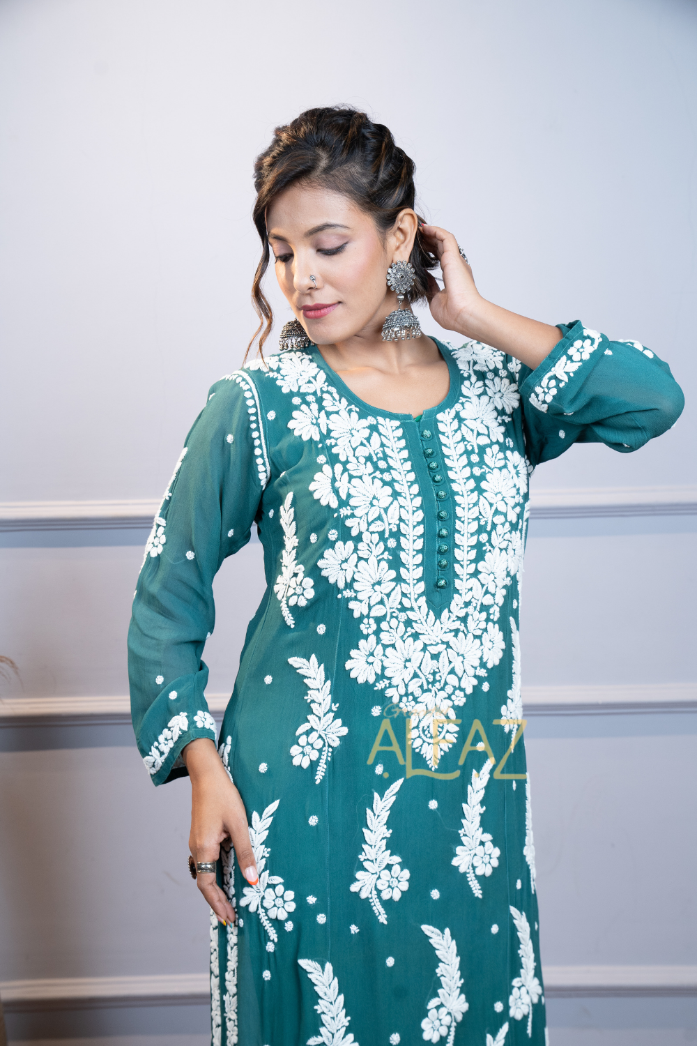 Hala Viscose 3D Chikankari Designer  Kurti