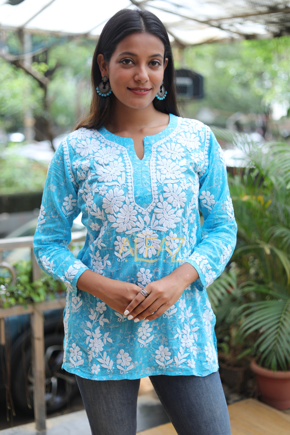 Falak Printed Mulmul 3D Chikankari Short Kurti