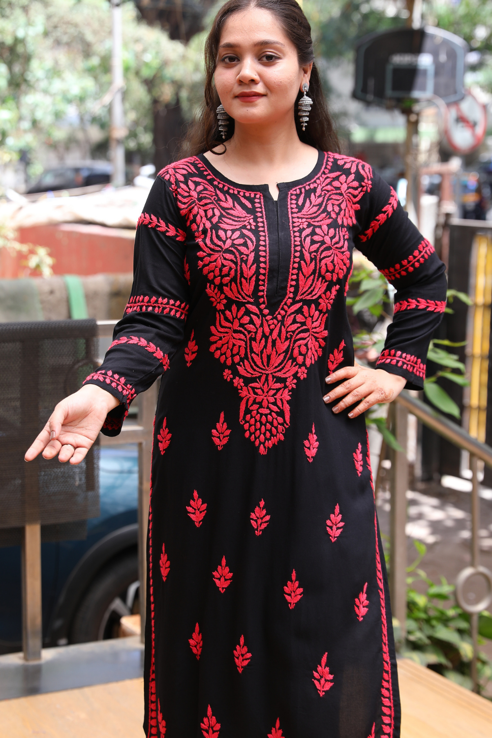 Naila  Rayon Black Multi Long Kurti Chikankari