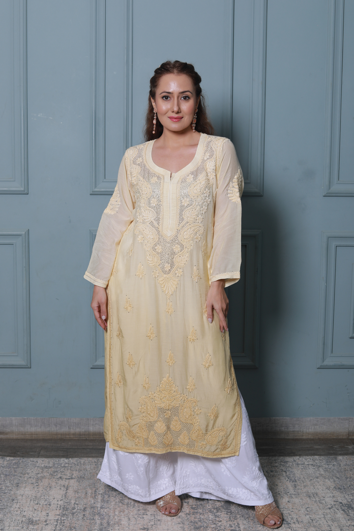 Fazia Premium Muslin 3D Chikankari & Mukaish Plus Size Kurti