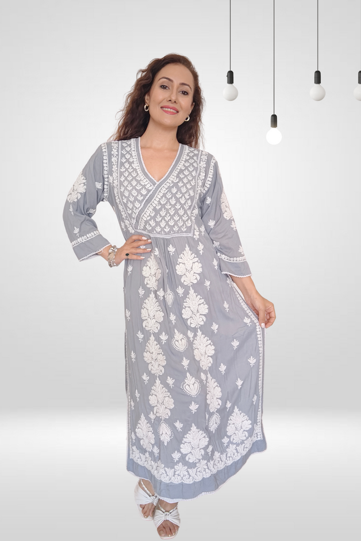 Jamila Modal Chikankari Yoke Long Kurti – Stylish and Elegant