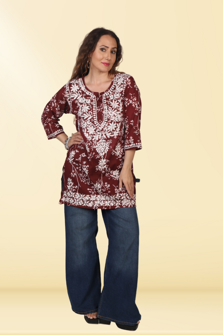 Chic Short Lucknowi Kurtis - Yusra Mulmul Collection