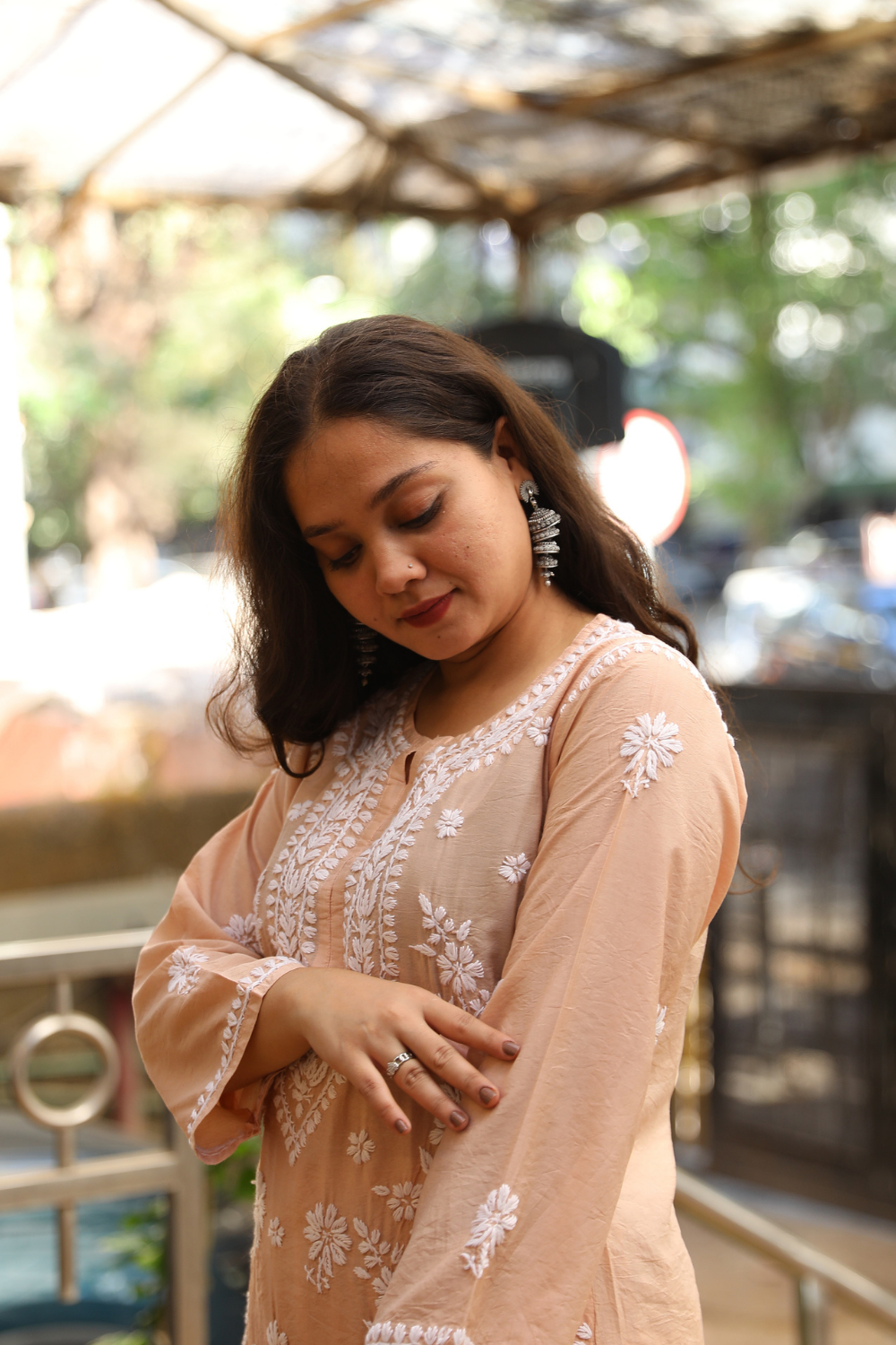 Sahar Chanderi Silk Chikankari Ombre Kurti