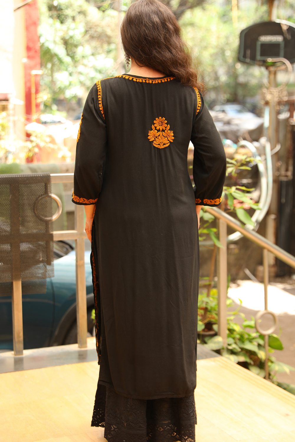 Kausar Rayon 3D Chikankari Designer Black  Multi